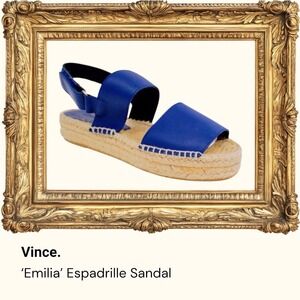 VINCE Platform Espadrille Emilia Leather Sandal Cobalt Blue Women's Size 9